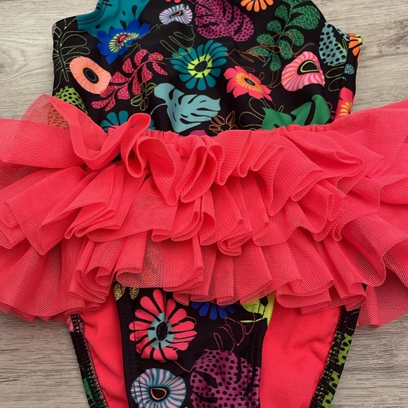 Cat & Jack Black Multicolor 1 Piece Tulle Skirted Tutu Girl's Swim Suit Size 3T - Picture 3 of 7